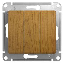 Glossa Дерево Дуб Выключатель 3 клавишный , сх.3, 10АХ Systeme Electric (Schneider Electric)
