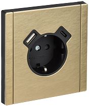 FORTE&PIANO Розетка 1-местная с заземлением с защитными шторками винтовое крепление 16А USB A+C 18Вт FP647M металл шампань IEK