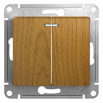 Glossa Дерево Дуб Выключатель 2 клавишный  с подсветкой  сх.5а Systeme Electric (Schneider Electric)