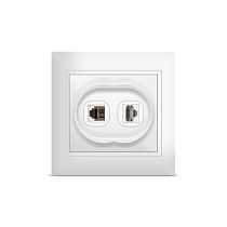 Розетка компьютерная + телефонная серия "Севиль", с/у, 1А, RJ45, RJ12, белая (еврослот) UNIVERSAL