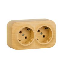 QUTEO Розетка 2-местная для открытой установки с заземлением без защитных шторок с предварительным подключением 16А дерево