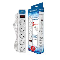 Фильтр-удлинитель "DOMTOK" 5гн., ПВС 3*1 10А/2,2кВт белый с/з 1,8м Фильтр-удлинитель "DOMTOK" 5гн., ПВС 3*1 10А/2,2кВт белый с/з 1,8м
