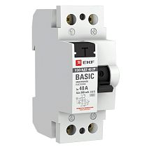 Устройство защитного отключения УЗО ВДТ-40 2P 40А/300мА (электронное) EKF Basic Устройство защитного отключения УЗО ВДТ-40 2P 40А/300мА (электронное) EKF Basic