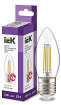 Лампа светодиодная C35 свеча прозр. 5Вт 230В 3000К E27 Filament  IEK