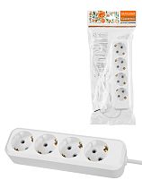 Удлинитель 4 гнезда, 1,5 метра, с/з, 16 А, 3680 Вт, белый, НАРОДНЫЙ У1-43053