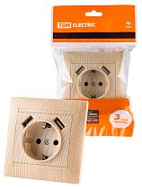 Розетка 2П+З 16А 250В + 2 USB порта 2,1А 5В сосна "Лама"  TDM