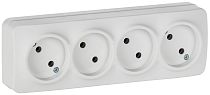 GLORY Розетка 4-местная для открытой установки без заземления без защитных шторок 10А РС24-2-ХБм белый матовый IEK