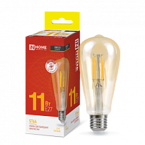 Лампа светодиодная LED-ST64-deco gold 11Вт 230В Е27 3000К 1160Лм золотистая IN HOME Лампа светодиодная LED-ST64-deco gold 11Вт 230В Е27 3000К 1160Лм золотистая IN HOME