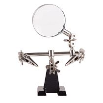 Держатель «Третья рука» REXANT, 2 зажима, чугун, лупа (3х) 60 мм