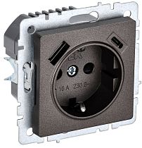 Розетка BRITE одноместная с заземлением с защитными шторками 16А с USB A+C 18Вт РЮш11-1-БрТБ темная бронза  IEK
