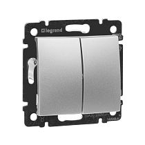 VALENA Выключатель 2-клавишный схема 5 10А безвинтовое крепление алюминий