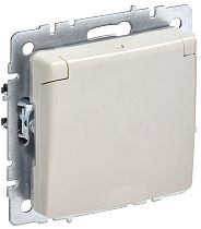 BRITE Розетка 1-местная с заземлением с защитными шторками и крышкой 16А IP20 РСбш10-3-БрКр бежевый  IEK