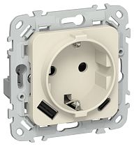 FLITE Розетка 1-местная с заземлением с защитными шторками 16А с USB A+C 20Вт безвинтовое крепление РСЮшс11-1-ФлСл сливочный IEK