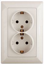 Розетка ЭРА Intro Solo 4-205-02 с заземлением двойная 2X2P+E Schuko, 16А-250В, IP20, скрытой установки, слоновая кость