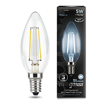 Лампа светодиодная Gauss Filament Свеча E14 5Вт 450lm 4100К