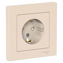 AtlasDesign Бежевый Розетка с заземлением со шторками 16А, (в сборе с рамкой) Systeme Electric (Schneider Electric)