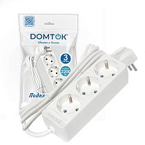Удлинитель бытовой "DOMTOK" (ЛИДЕР) 3 гн. ПВС 3*0,75, 2,2кВт, з/к 3м