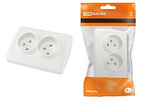 Розетка двойная 2П 10А 250В с защ. шт. белая "Онега"  TDM