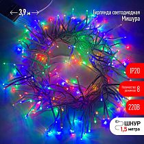 Гирлянды ENIN - WM ЭРА Гирлянда LED Мишура 3.9 м белый провод, мультиколор, 220V Гирлянды ENIN - WM ЭРА Гирлянда LED Мишура 3.9 м белый провод, мультиколор, 220V