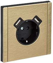 FORTE&PIANO Розетка 1-местная с заземлением с защитными шторками винтовое крепление 16А USB A+A 3,1А FP645M металл шампань IEK