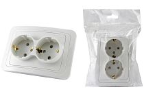 Розетка двойная 2П+З 16А c защитными шторками белая "Валдай" (пром. упаковка)  TDM