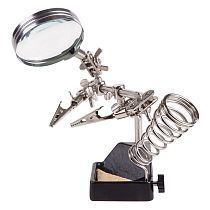 Держатель «Третья рука» REXANT, 2 зажима, чугун, лупа 60 мм, подставка паяльника, ниша, губка