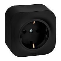 QUTEO Розетка 1-местная для открытой установки с заземлением с защитными шторками 16А чёрный матовый