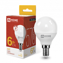 Лампа светодиодная LED-ШАР-VC 6Вт 230В Е14 3000К 570Лм IN HOME Лампа светодиодная LED-ШАР-VC 6Вт 230В Е14 3000К 570Лм IN HOME