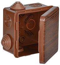 Коробка распаячная КМ для открытой проводки с откидной крышкой 80х80х50мм IP54 7 гермовводов дуб  IEK