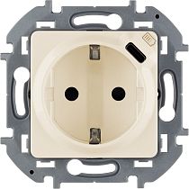 INSPIRIA Розетка 1-местная с заземлением с защитными шторками 16А с USB C 5В безвинтовое крепление слоновая кость