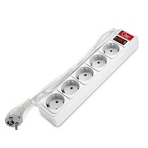 Сетевой фильтр ПВС 3х0,75 5 гнезд 10А выключатель с индикацией, с заземлением, белый 1,5м Союз