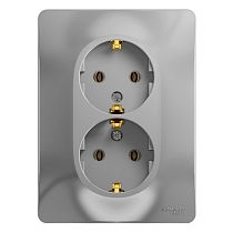 Glossa Алюминий Розетка двойная с заземлением (в сборе с рамкой) Systeme Electric (Schneider Electric)