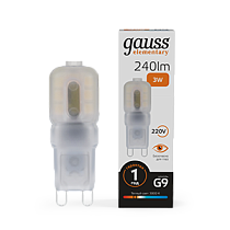 Лампа светодиодная Gauss Elementary G9 AC220-240V 3Вт 240lm 3000K пластик