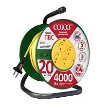 Удлинитель силовой на катушке 4 гнезда 16А IP20 4000 Вт 20м Союз