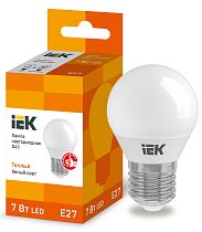 Лампа светодиодная G45 шар 7Вт 230В 3000К E27  IEK