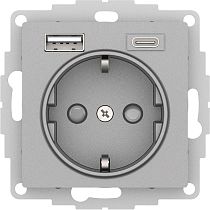 AtlasDesign Алюминий Розетка 16А c 2 USB A+С, 5В/2,4А, 2х5В/1,2А Systeme Electric (Schneider Electric)