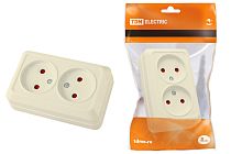 Розетка двойная 2П открытой установки с з/ш IP20 10А, слоновая кость "Ладога"  TDM