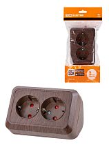 Розетка угловая двойная 2П+3 открытой установки с з/ш IP20 250В 16А бук "Ладога"  TDM