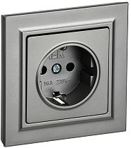 Розетка BRITE одноместная с заземлением с защитными шторками 16А в сборе РСР14-1-0-БрС сталь  IEK