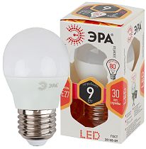 Лампа светодиодная ЭРА STD LED P45-9W-827-E27 шар теплый белый свет