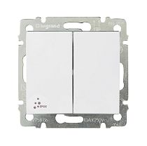 VALENA Выключатель 2-клавишный проходной схема 6/2 10А IP44 безвинтовое крепление белый