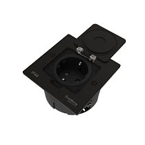 MultiDesk Лючок с розеткой 2К+З, 16А/250В, IP44 с монтажной коробкой для стены, фальшпола, стола Чёрный матовый, тип MDK21