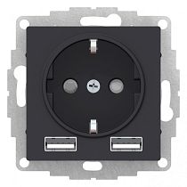 AtlasDesign Карбон Розетка 16А c 2 USB A+A, 5В/2,4А, 2х5В/1,2 А Systeme Electric (Schneider Electric)