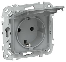 FLITE Розетка с заземлением с защитными шторками и крышкой безвинтовое крепление 16А IP44 РСшкр11-1-44-ФлС серый IEK