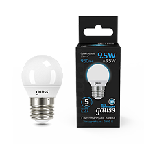 Лампа Gauss Шар 9.5W 950lm 6500K E27 LED 1/10/100 Лампа Gauss Шар 9.5W 950lm 6500K E27 LED 1/10/100