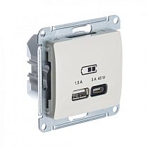 Glossa Молочный Розетка USB  A + тип-C 45W высокоскор.заряд. QC, PD, механизм Systeme Electric (Schneider Electric)