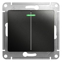 Glossa Антрацит Выключатель 2 клавишный  с подсветкой сх.5а, 10АХ Systeme Electric (Schneider Electric)