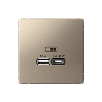 ArtGallery Шампань USB Розетка A + тип-C 45Вт высокоскор.заряд. QC, PD, механизм Systeme Electric (Schneider Electric) ArtGallery Шампань USB Розетка A + тип-C 45Вт высокоскор.заряд. QC, PD, механизм Systeme Electric (Schneider Electric)