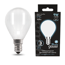 Лампа светодиодная Gauss Filament Шар 9Вт 610lm 4100К Е14 milky