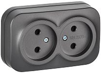 GLORY Розетка 2-местная для открытой установки без заземления без защитных шторок 10А РС22-2-ХСм сталь матовый IEK GLORY Розетка 2-местная для открытой установки без заземления без защитных шторок 10А РС22-2-ХСм сталь матовый IEK